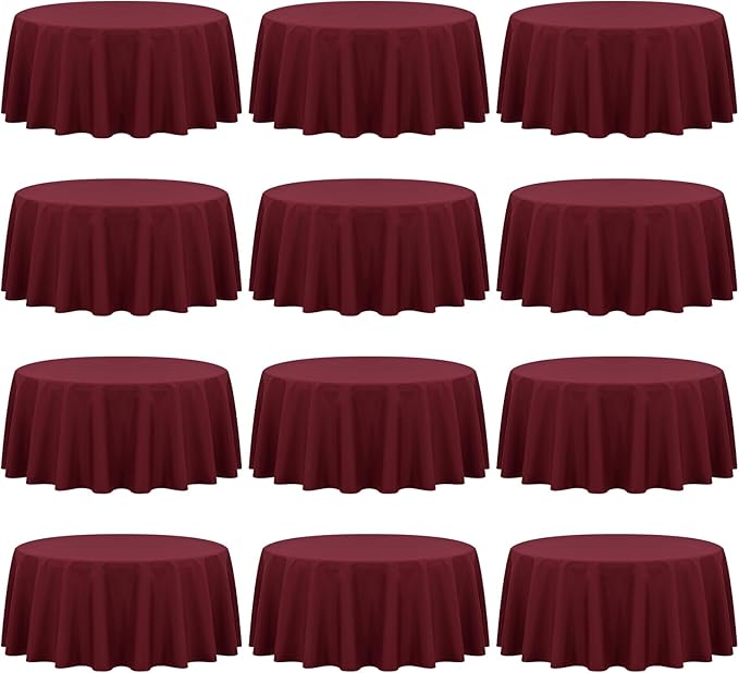 Fani 12 Pack 90 Inch Round Burgundy Polyester Tablecloths by fani