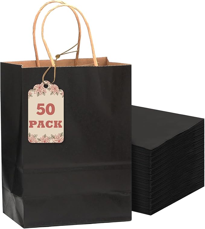 qiqee 50-Packs Black Paper Gift Bags by Qiqee