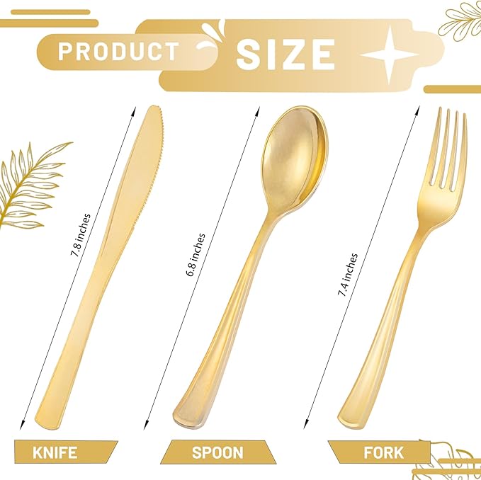 300 Pieces Gold Plastic Silverware - Image 2