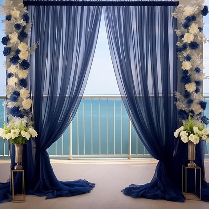 20ft X 10ft Navy Blue Tulle Backdrop Curtain - Image 4
