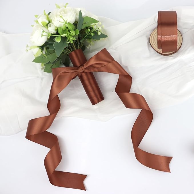 Brown Solid Satin Ribbon 1-1/2 Inch 25 Yards Solid Polyester Fabric Ribbon - Image 7
