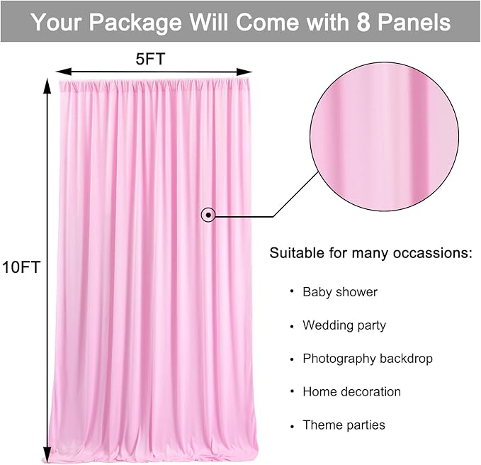 40 ft x 10 ft Wrinkle Free Baby Pink Backdrop Curtain - Image 5