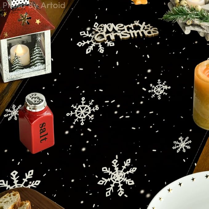 Artoid Mode Black Snowman Snowflake Let it Snow Winter Table Runner, Christmas - Image 3
