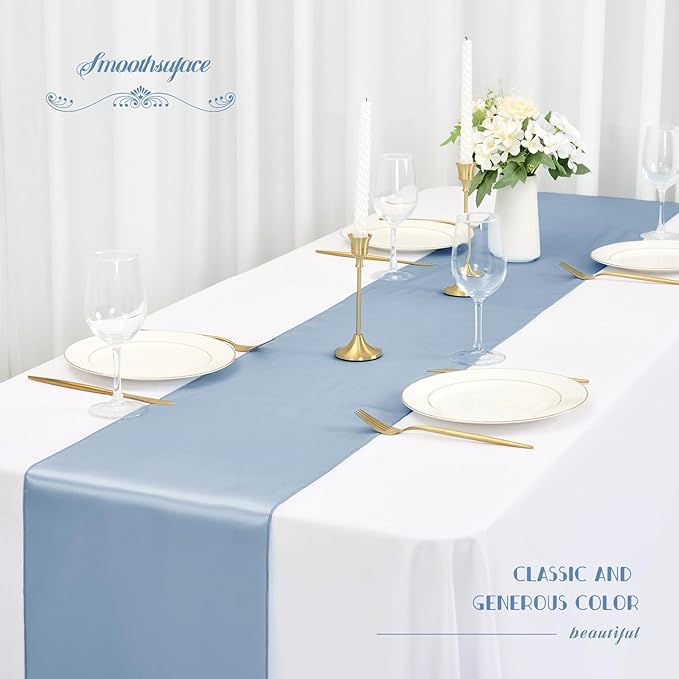 12 Pack Dusty Blue Satin Table Runner, 12 x 108 inch Long Premium Smooth Table - Image 4