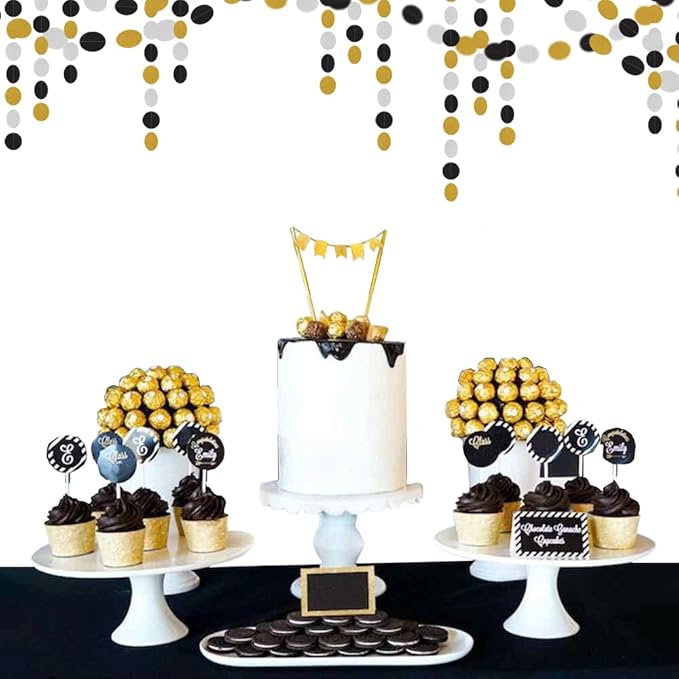 Silver Black Gold Party Decorations - 52Ft Paper Streamers Garland Banner - Image 4
