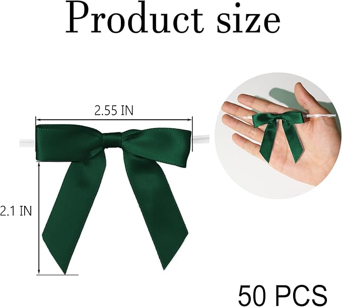 50Pcs Hunter Green Twist Tie Bows - Image 2