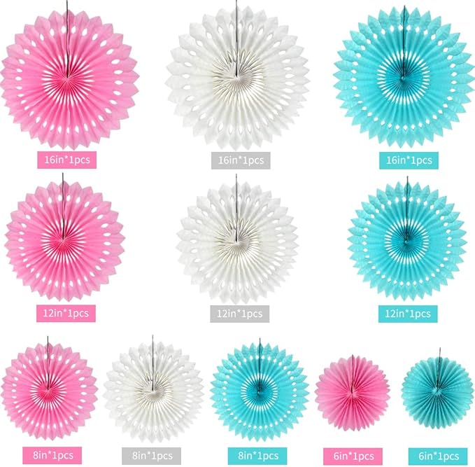 He or She Gender Party Supplies Blue Pink White Hanging Honeycomb Round Paper - Image 2