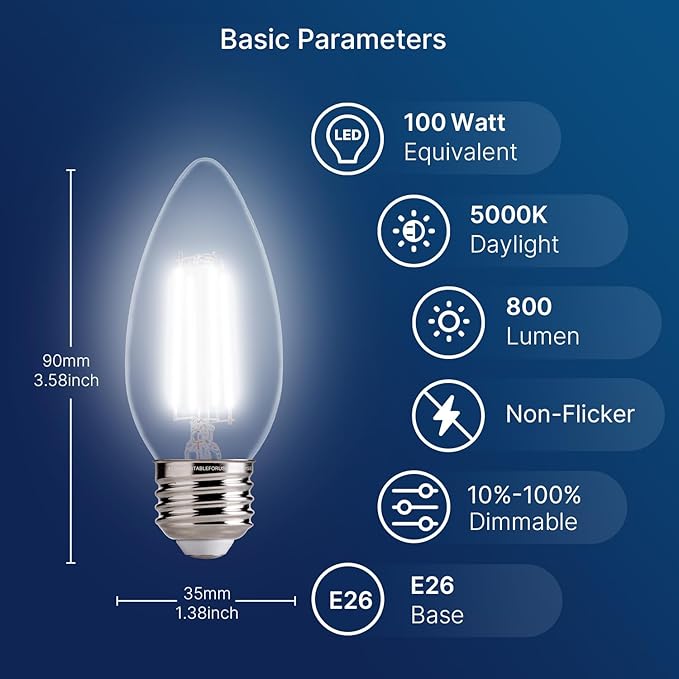 FLSNT 100W Equivalent LED Chandelier Light Bulbs E26 Base, 5000K Daylight - Image 2