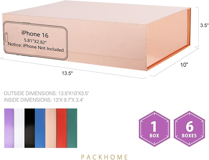 PACKHOME 6 Large Gift Boxes 13.5x10x3.5 Inches, Sturdy Shirt Boxes - Image 2