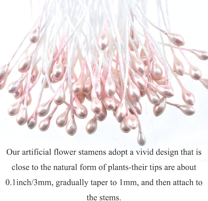 HAHIYO 700Pcs 3mm Light Pink Pearl Double Head Flower Stamen Pistil Hand-Made - Image 3