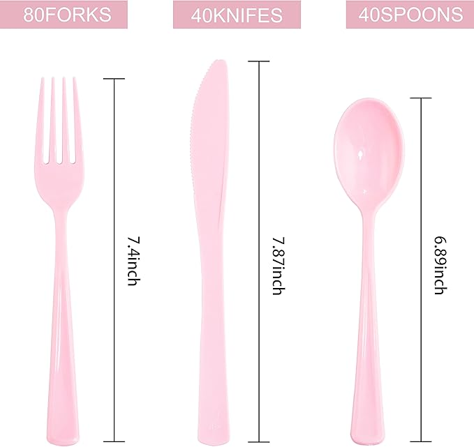 WDF 160 Piece Pink Plastic Silverware - Image 3