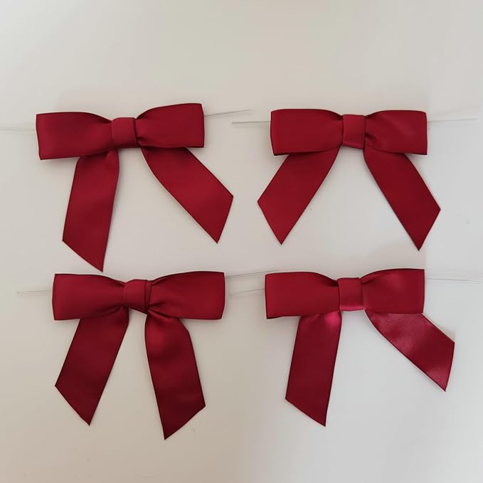 3-1/2" Burgundy Satin Ribbon Bows - Image 7