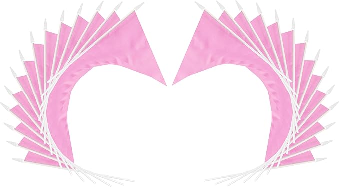 12 Pack Pink Pennant Flags Small Mini Hand Held Solid Color Pennant On Sticks - Image 3
