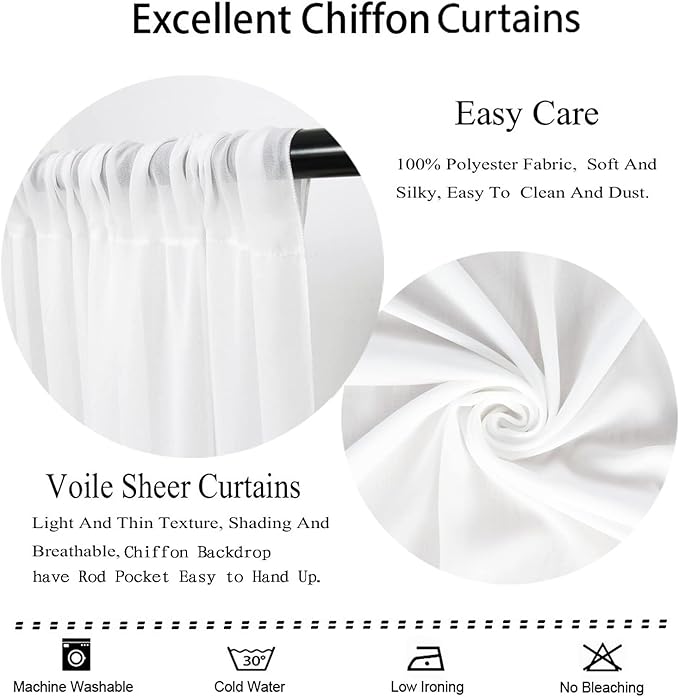 DUOBAO White Chiffon Backdrop Curtain-2 Panels 29"x120" Sheer Weddings Drapes - Image 8