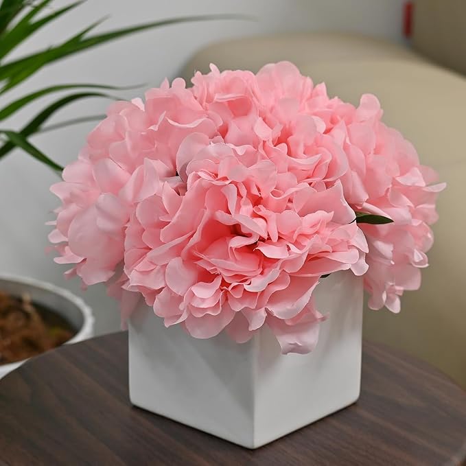 LADADA Artificial Flowers in Square White Ceramic Vase, Fake Peony Bouquet - Image 2