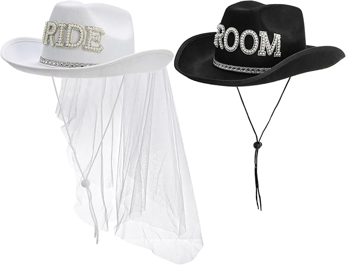 Frcctre 2 Pcs Bride Cowgirl Hat - Image 8