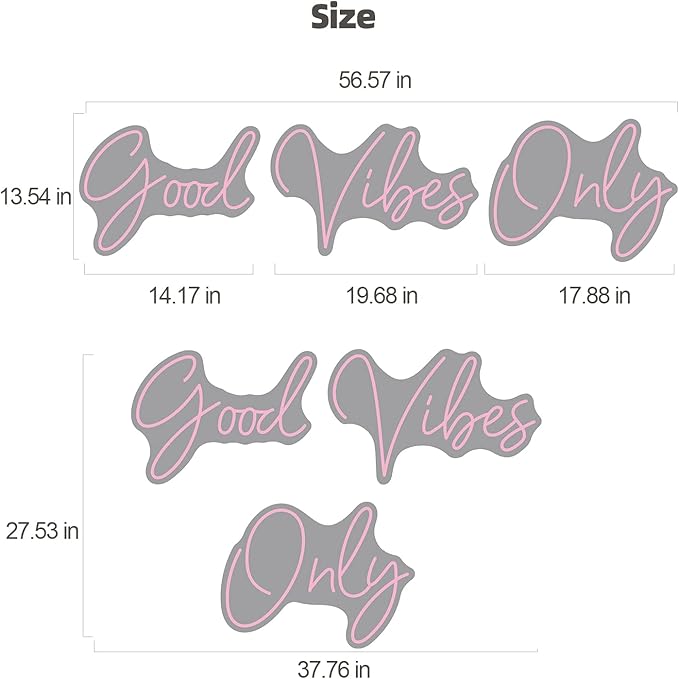 Good Vibes Only Neon Signs for Wall Decor -56.57" x 13.5" Pink large Neon Sign - Image 4