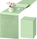 10 Pack Sage Green Satin Table Runner 12x108 Inches Long, Bright Silky Smooth by SHEJIZE