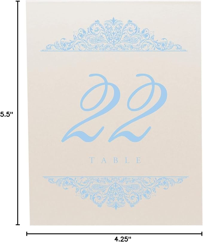 Paisley Wedding Table Numbers, Light Blue, Double Sided, Tent or Use in a Stand - Image 5