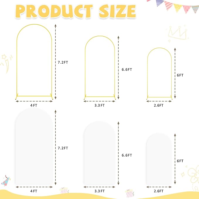 Metal Arch Backdrop Stand and White Wedding Arch Cover Set 7.2FT 6.6FT 6FT - Image 3