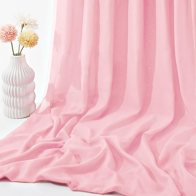 VACVELT Wedding Arch Draping Fabric Blush Pink Chiffon, 2 Panels Sheer Drapes - Image 7