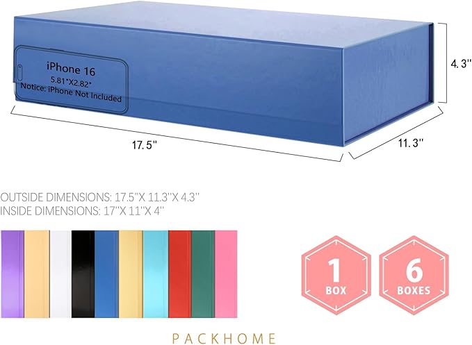 PACKHOME Extra Large Gift Box 17.5x11.3x4.3 Inches, Sturdy Shirt Box - Image 2