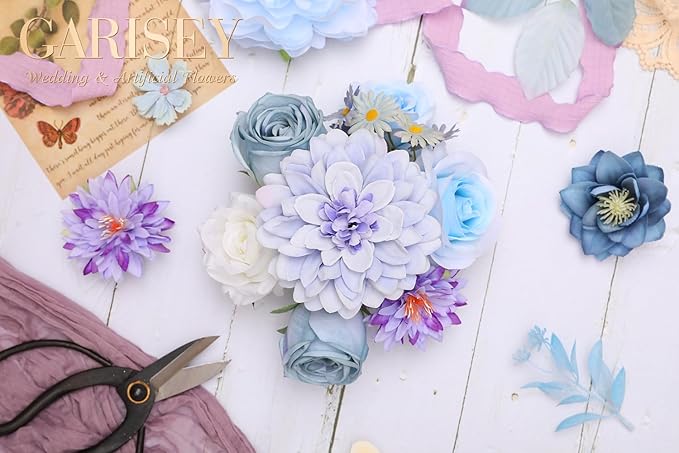 Artificial Flowers Combo, Mix Silk Flowers Roses, Dahlias - Image 5