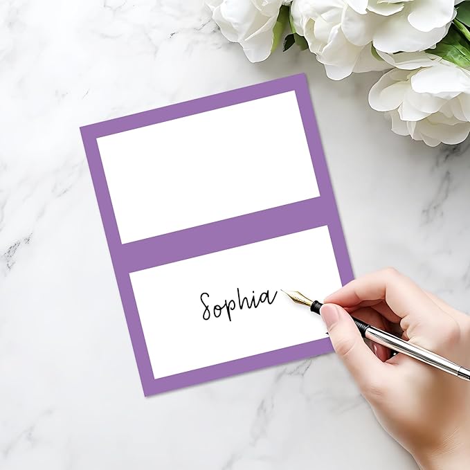 25 Pack Purple Border Place Cards, Editable Name Cards - Image 3