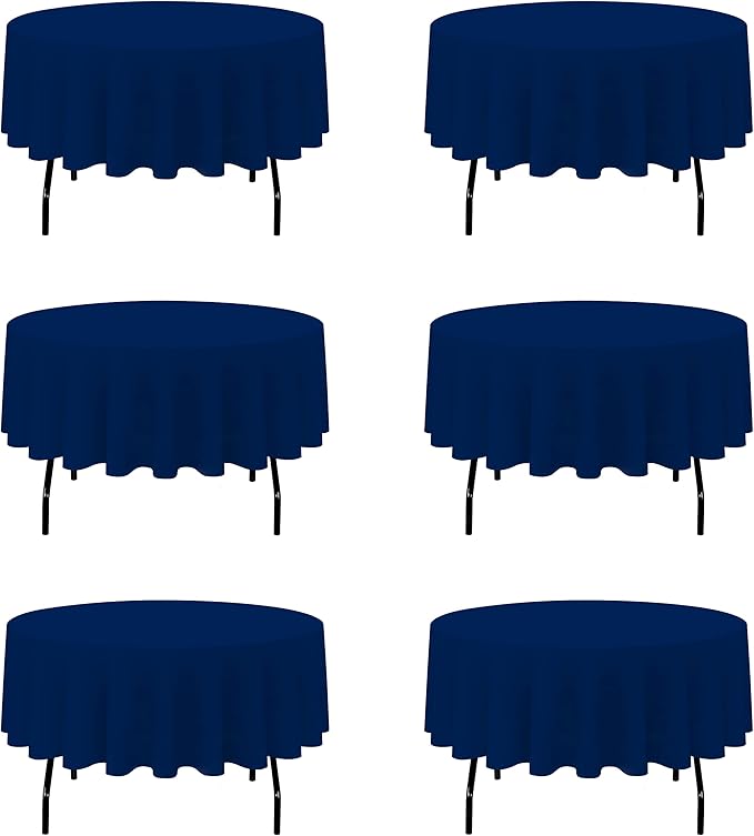 BRILLMAX 6 Pack Navy Blue Round Tablecloths 90 Inch by BRILLMAX