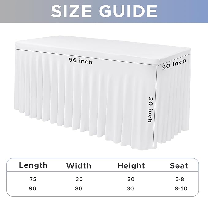 Nasitos White Table Skirt for 8 Foot Rectangle Tables, 2 Pack - Image 4
