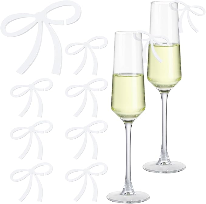 50 Pcs Bows Drink Tags Coquette Bow Wine Glass Charms Acrylic Bowknot Drink Tag by Colingmill