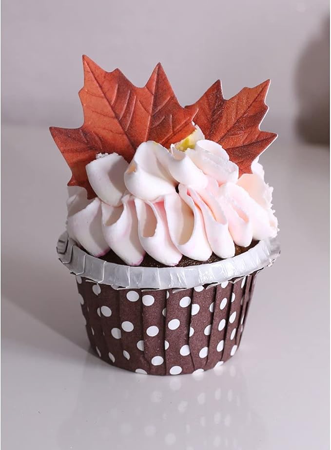 GEORLD Edible Fall Leaves Set of 48 Cake Decorations, Autumn Cupcake Topper 2 - Image 5