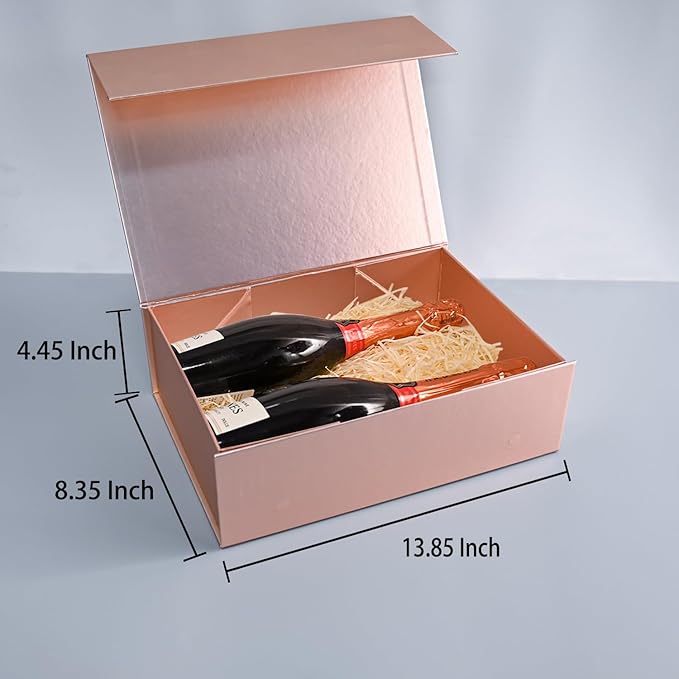 LIFELUM Gift Box for Presents 13.85'' x 8.35'' x 4.45'' Rose Gold Luxury Gift - Image 4