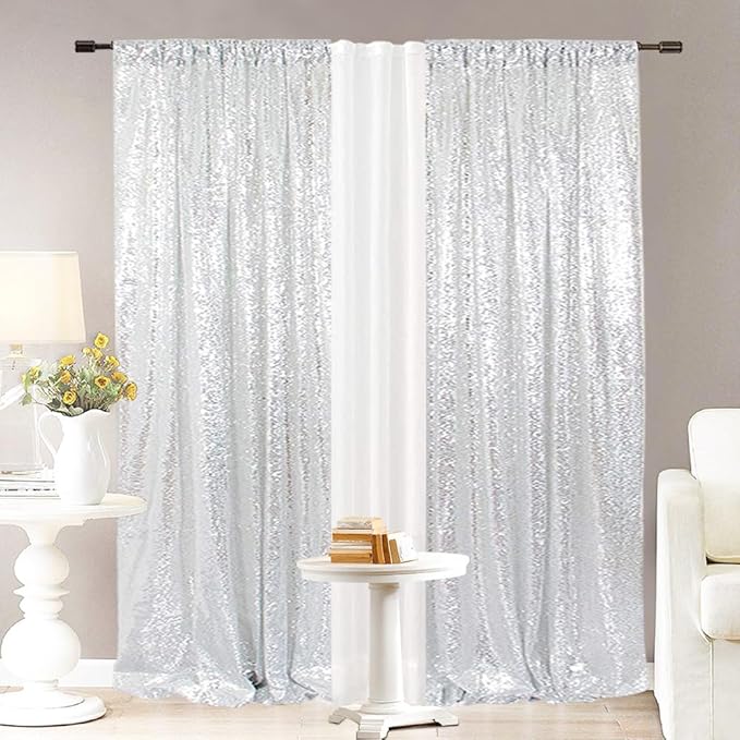 Eternal Beauty Sequin Backdrop Curtains, 2x8 Ft-2 Panels Silver Back Drop - Image 2