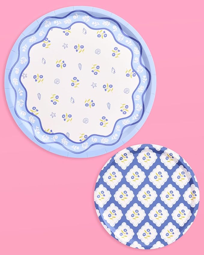 xo, Fetti Blue Coastal Paper Plates | 32 pcs, 2 sizes | Nautical Bachelorette - Image 5