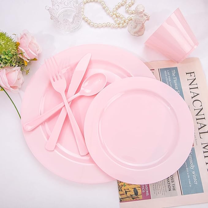 KIRE 150 Pieces Pink Plastic Plates Disposable - Image 6