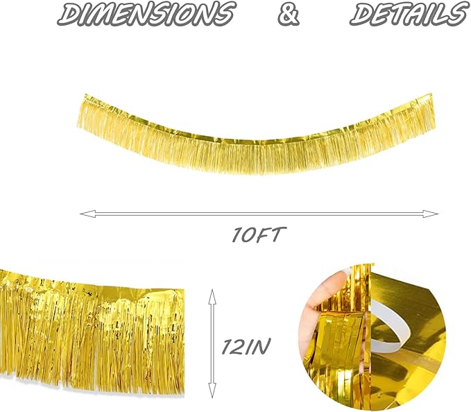 Gold Foil Fringe Garland 10FT 6packs, Metallic Foil Tinsel Fringe Banners - Image 2