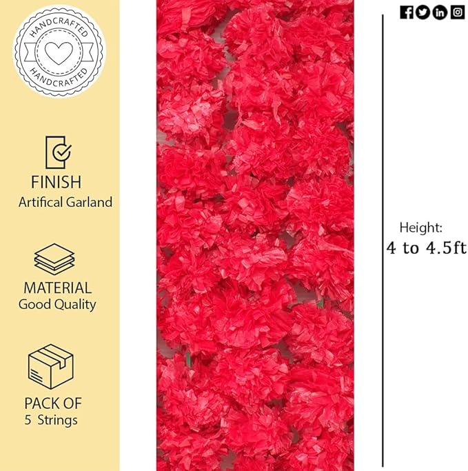 Artificial Marigold Garland for Decoration, Diwali Decorations Pack of 5 - Image 3