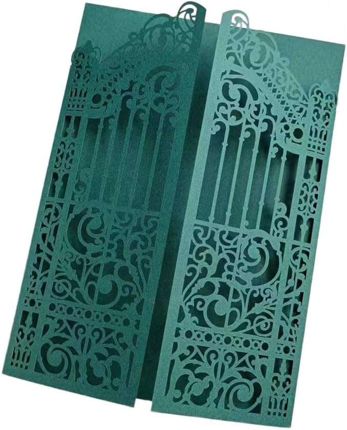 MillaSaw Dark Green Laser Cut Gate Invitation Sleeve DIY Wedding Invitation 25 - Image 6