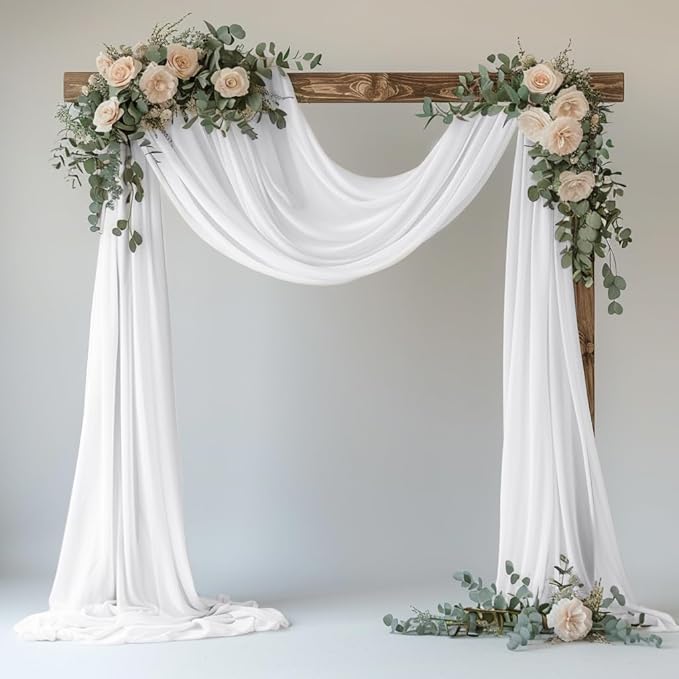 Wedding Arch Draping Fabric 1 Panel 28.7" x 20FT White Sheer Chiffon Backdrop by Xiomot