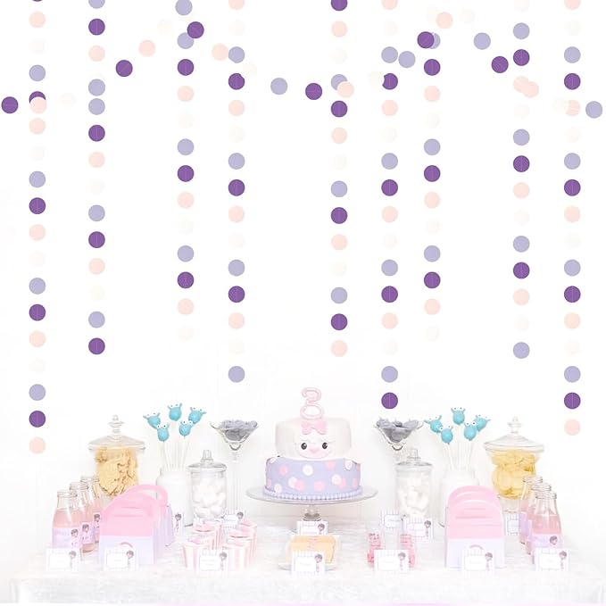 Purple-Pink White Party-Decorations Paper Garland - 52ft Lavender Birthday - Image 5