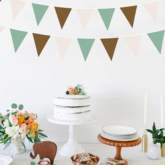 32Ft Sage Green Brown Party Decorations Retro Colored Triangle Flag Fabric - Image 3