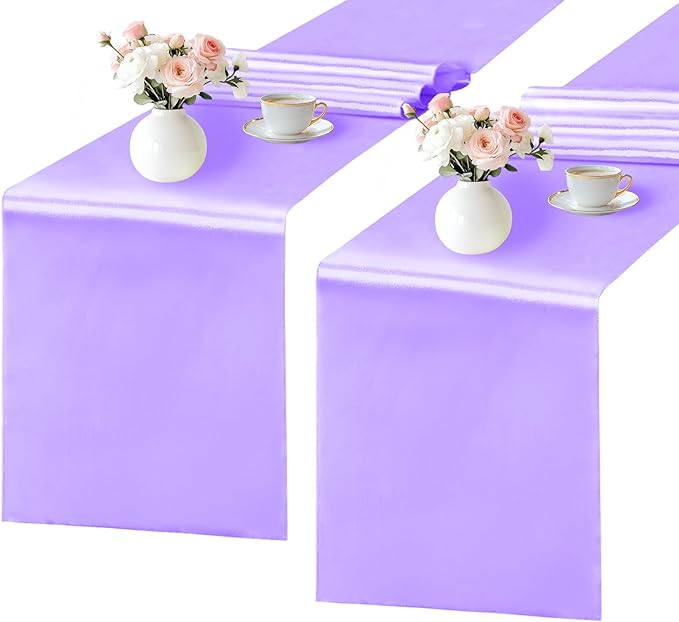 SHEJIZE 2 Pack Lavender Satin Table Runner 12x108 Inches Long, Bright Silky by SHEJIZE