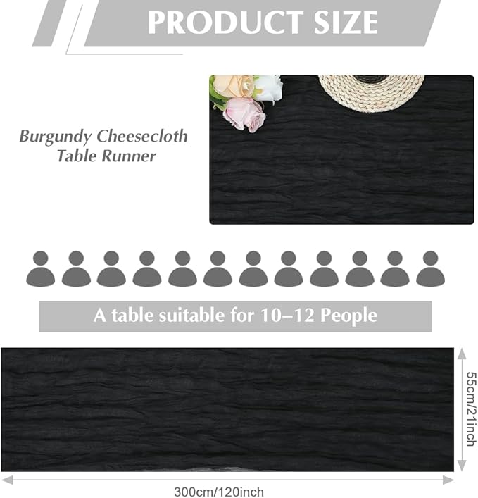 10 Pack Black Cheesecloth Table Runner -21*120Inch Long Boho Wedding Table Decor - Image 2