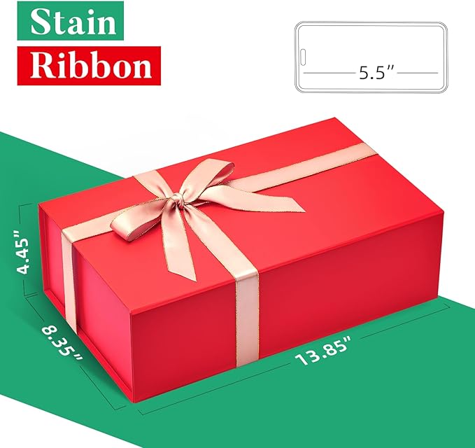 LIFELUM Red Gift Box 13.85 x 8.35 x 4.45 inch Large Gift Boxes - Image 5