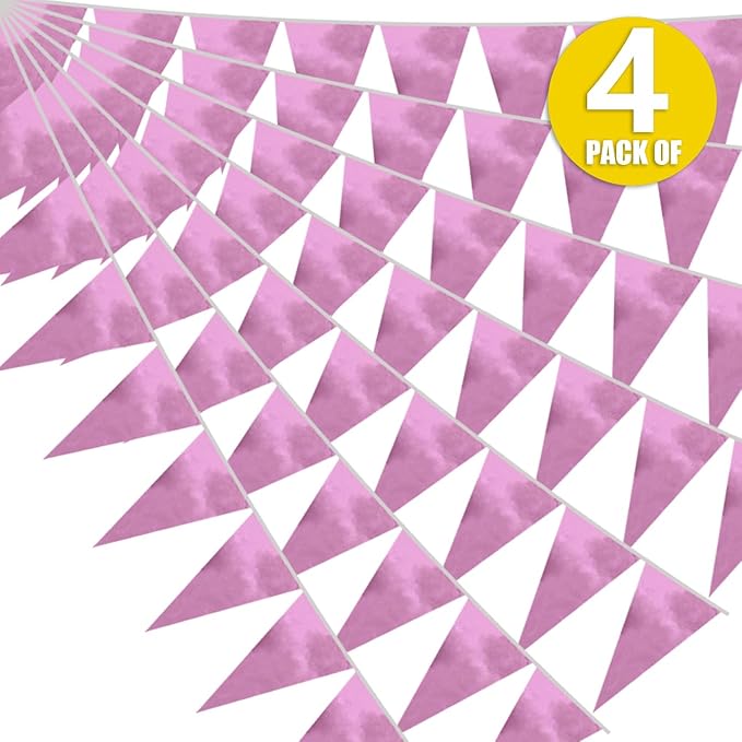 40M/130FT Pink Triangle Pennant Banner Flag Metallic Fabric Bunting Garland - Image 8