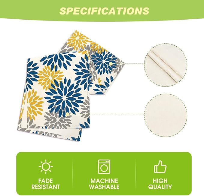 Artoid Mode Blue Dahlia Floral Pinnata Summer Table Runner, Spring Kitchen - Image 5