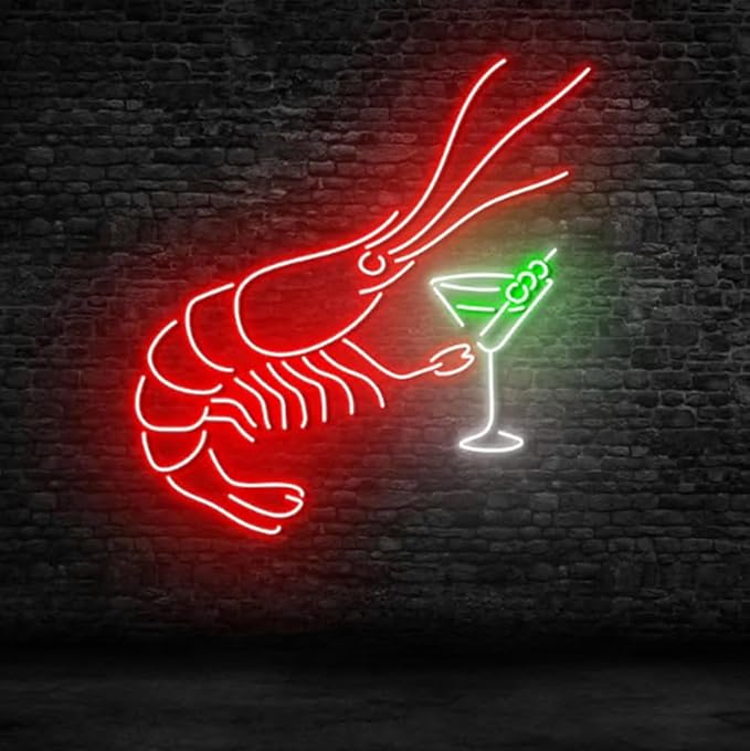 Shrimp Martini Neon Sign, LED Seafood Bar Light - Image 5