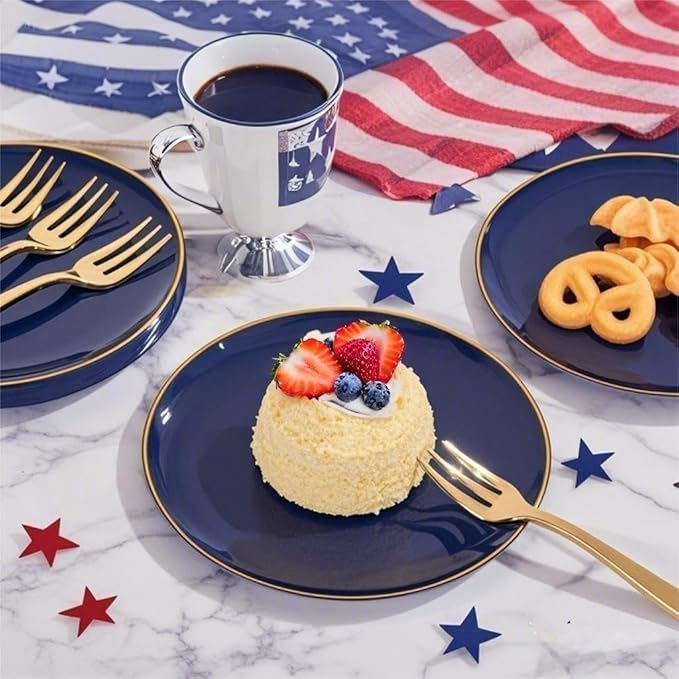 Festiva 200Pcs Navy Blue Gold Dessert Plates 6.3" - Image 8