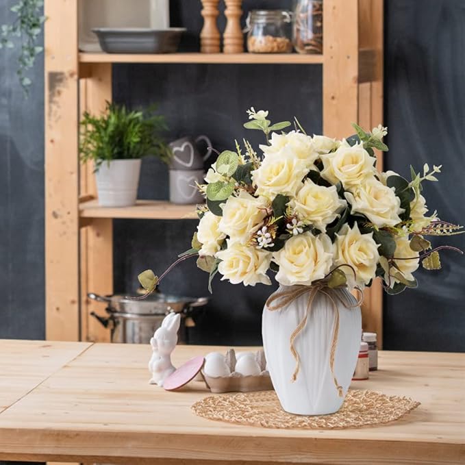 LESING Artificial Rose with Vase, Fake Silk Flowers Bouquets in Vase Table - Image 6
